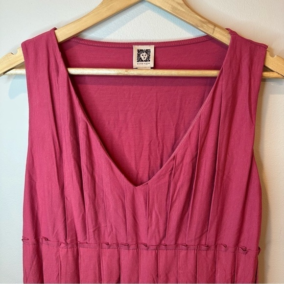 Anne Klein Blouse Womens Large Red Sleeveless Shirt Tank Ruffle Pattern Pleated - Picture 2 of 10